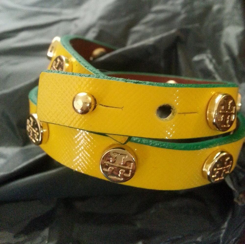 Tory Burch Logo Stud Doublewrap leather bracelet